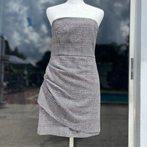 House of Harlow 1960 Wool Houndstooth Strapless Dress